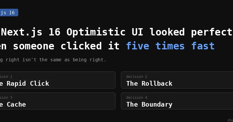 My Next.js 16 Optimistic UI Looked Perfect. Then Someone Clicked It Five Times Fast