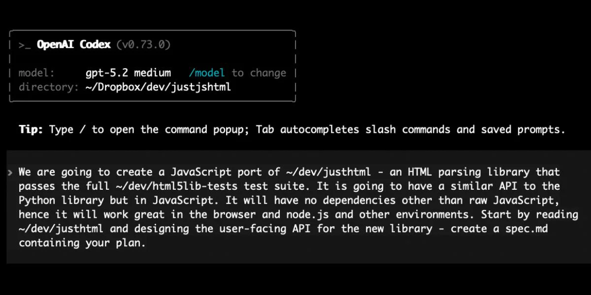 I ported JustHTML from Python to JavaScript with Codex CLI and GPT-5.2 in hours