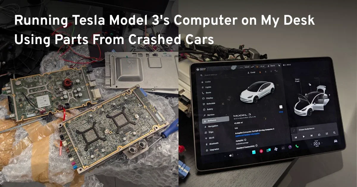 Running Tesla Model 3's computer on my desk using parts from crashed cars