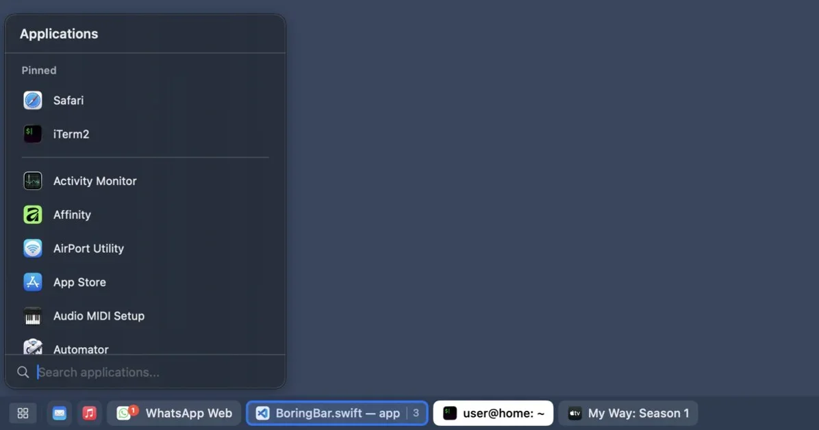 Show HN: boringBar – a taskbar-style dock replacement for macOS