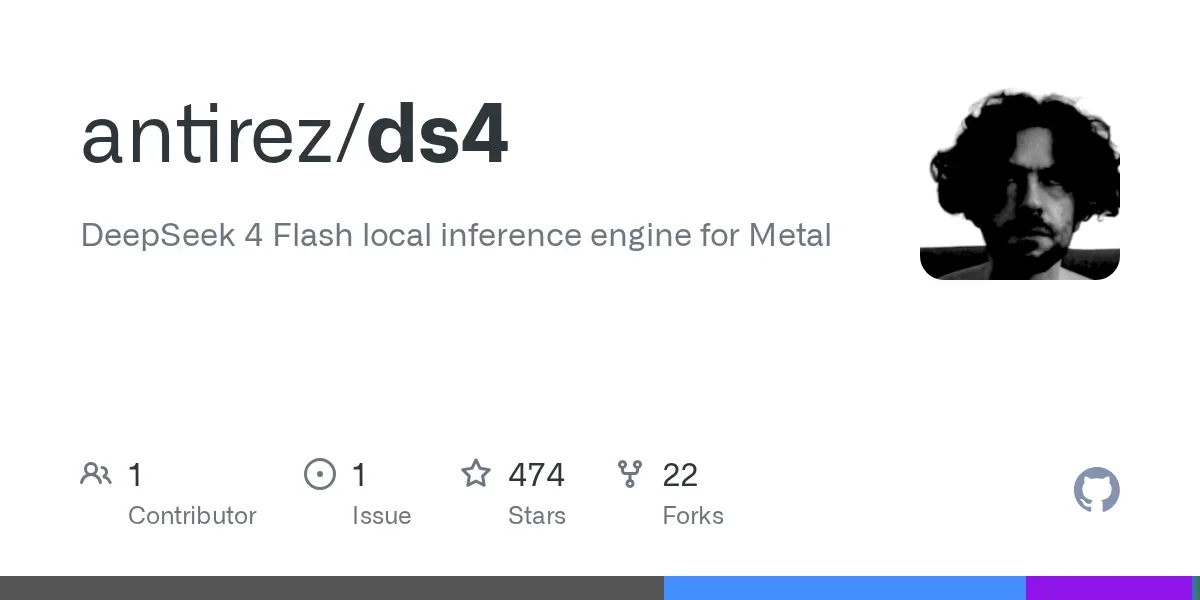 DeepSeek 4 Flash local inference engine for Metal