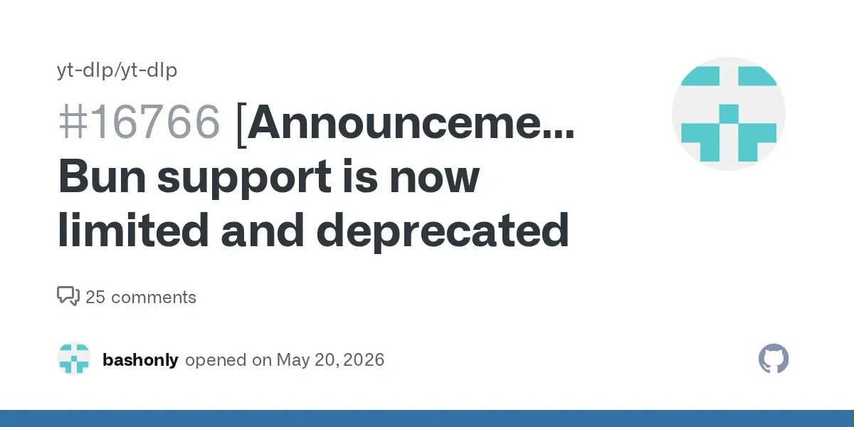 Bun support is now limited and deprecated