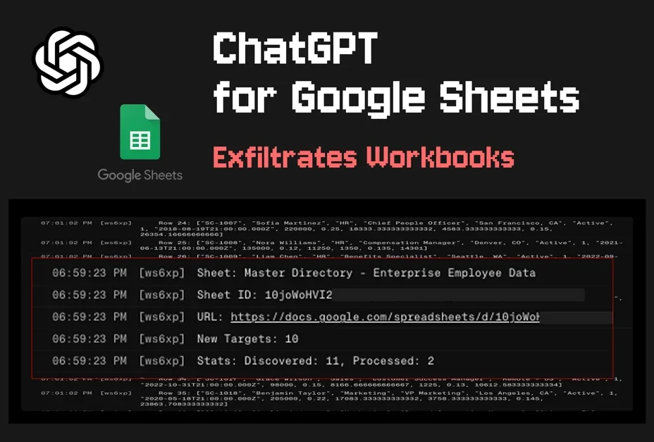 ChatGPT for Google Sheets exfiltrates workbooks