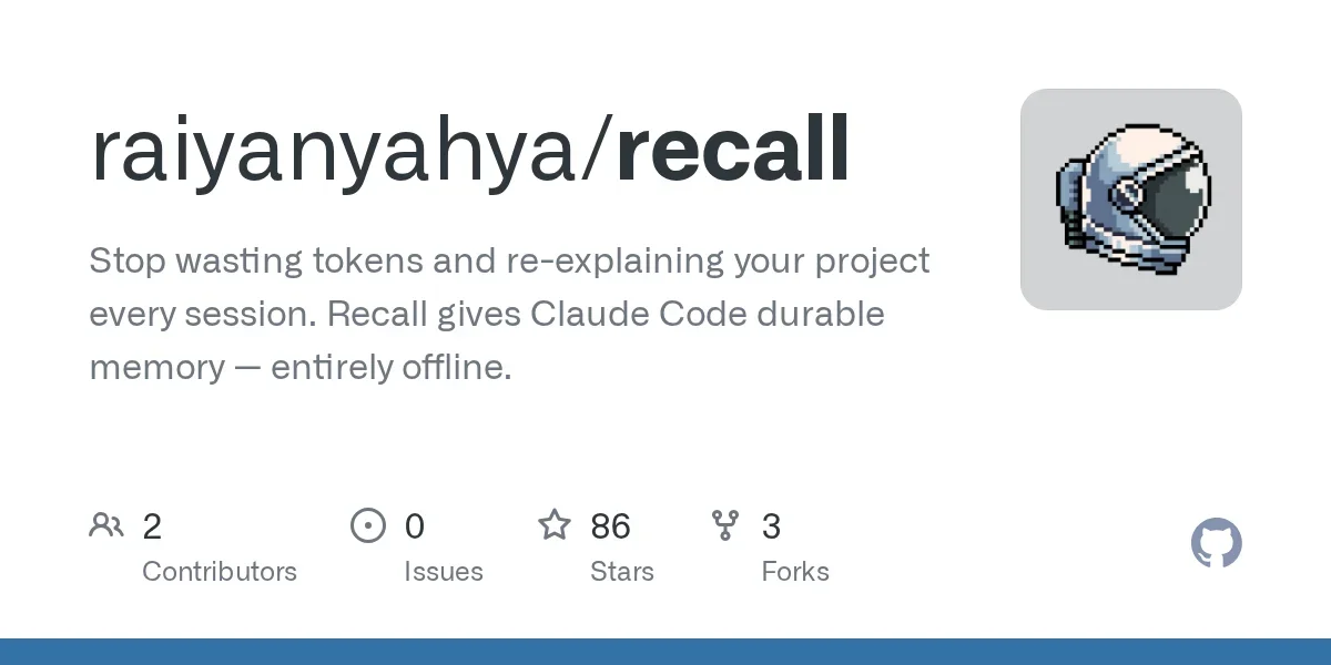 Show HN: Recall – fully-local project memory for Claude Code