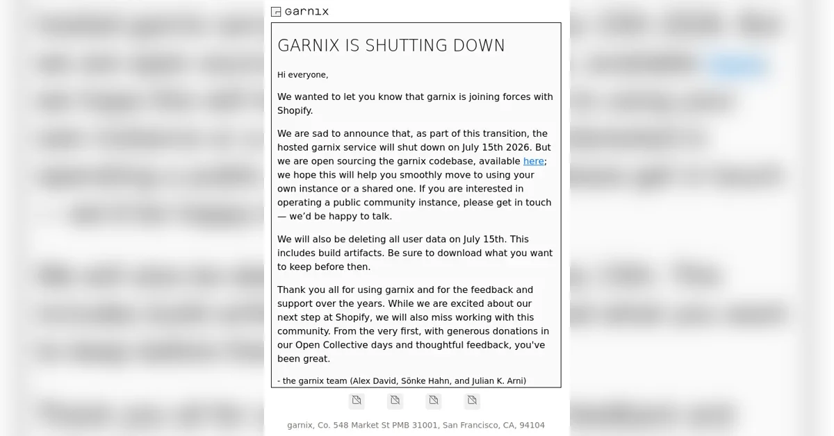 Garnix is shutting down