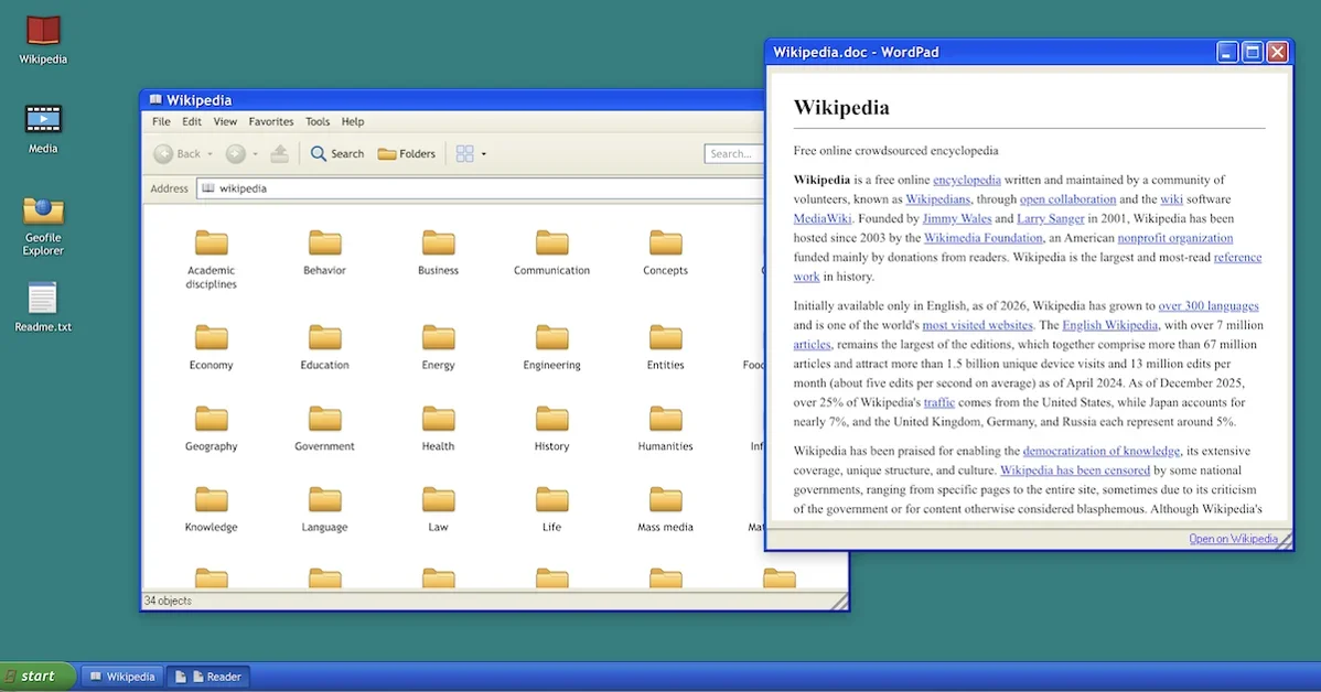 Explore Wikipedia Like a Windows XP Desktop
