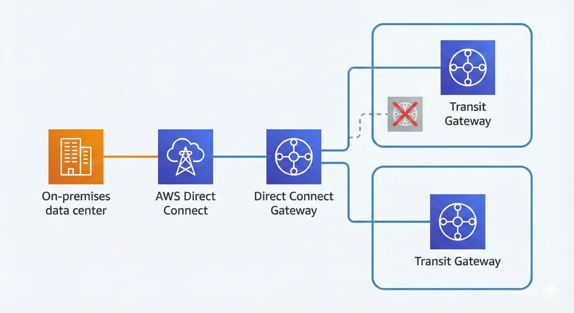 Direct Connect Gateway와 Transit Gateway 연결 - 동일 리전 TGW는 1개의 제약