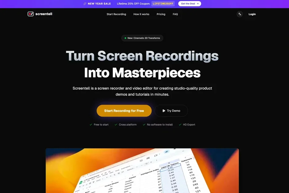 [Screentell] A in-browser screen recorder featuring cinematic 3D effects