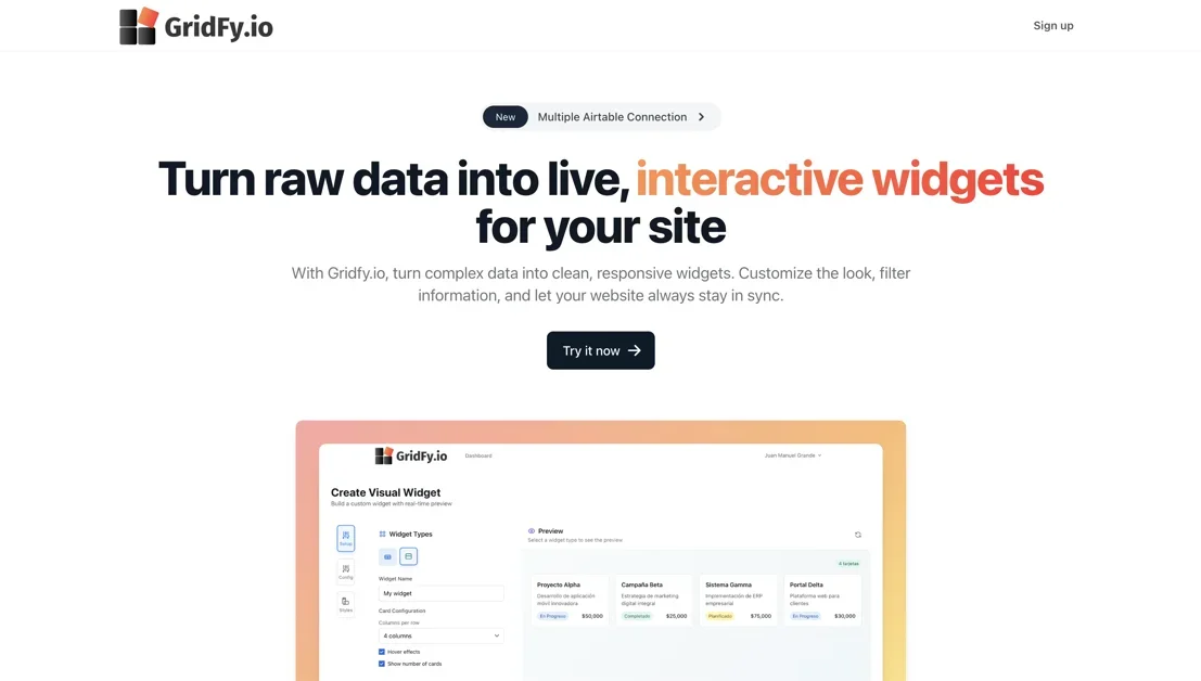 [Gridfy.io] Live interactive widgets from Airtable, Notion or Sheets