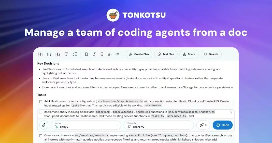 [Tonkotsu] Manage a team of coding agents from a doc