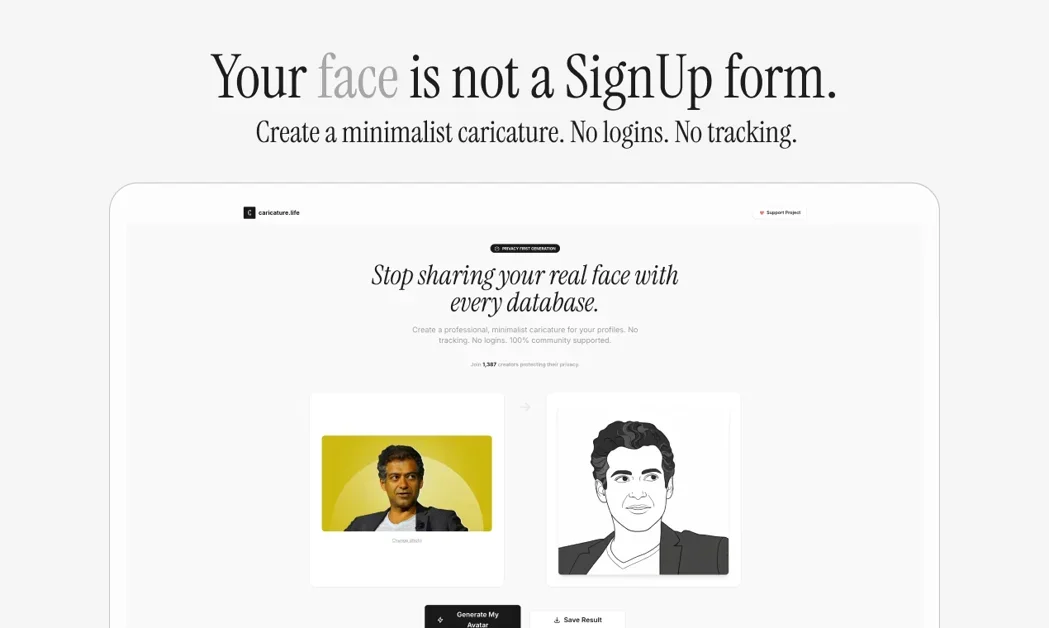 [caricature.life] Create a minimalist caricature. No login. No tracking.
