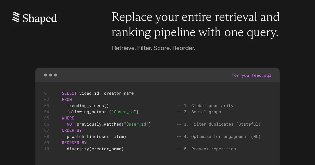 [ShapedQL] The SQL engine for search, feeds, and AI agents