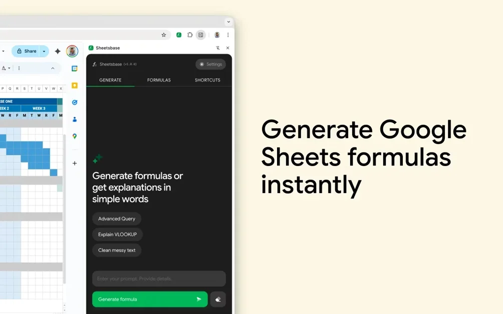 [Sheetsbase] AI formulas generator and shortcuts for Google Sheets