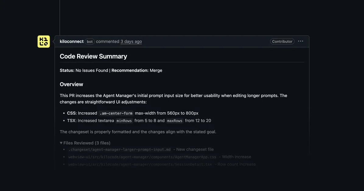 [Kilo Code Reviewer] Automatic AI-powered code reviews the moment you open a PR
