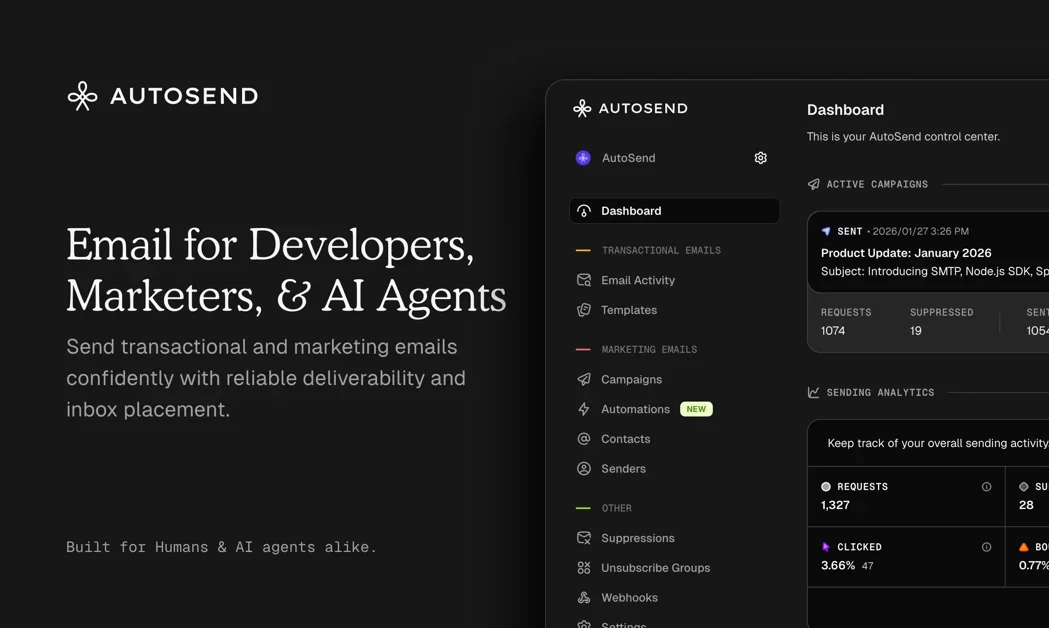 [AutoSend] Email for Developers, Marketers, and AI Agents