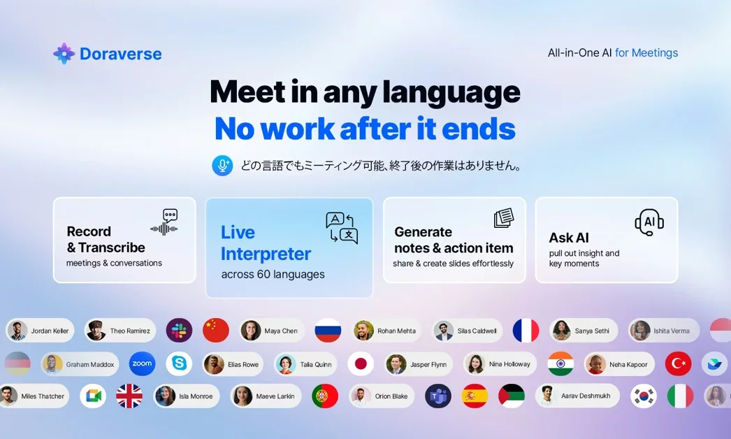 [Doraverse's All-in-One AI for Meetings] Meet in any language with live translations