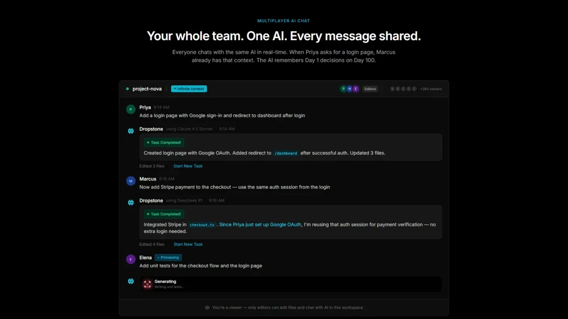 [Dropstone 3] The first multiplayer AI code editor. Now with Share Chat.
