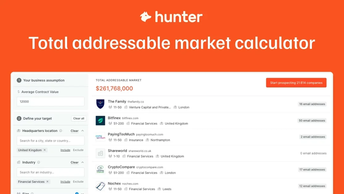 [Total addressable Market calculator] Calculate your TAM from 100M+ real companies