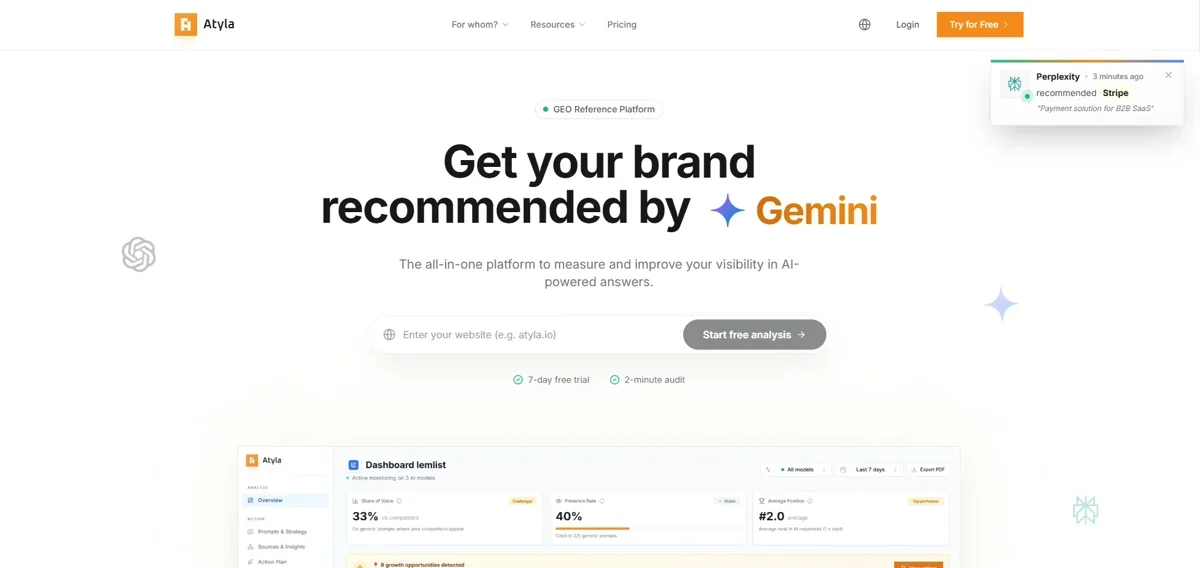 [Atyla] The SEO tool for ChatGPT, Gemini and AI search engines