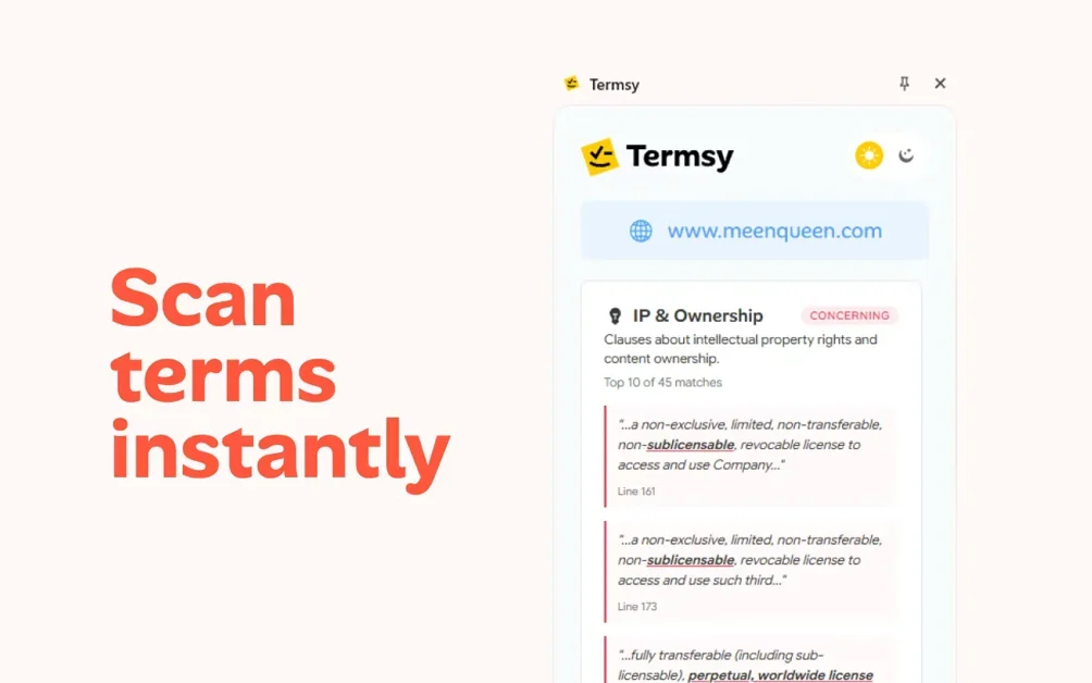 [Termsy] Scans terms and conditions for you