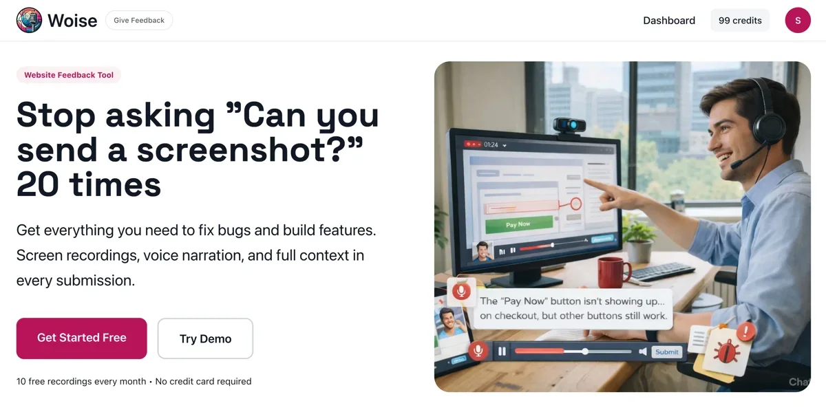[Woise] AI Voice & Screen Recording Tool for Websites