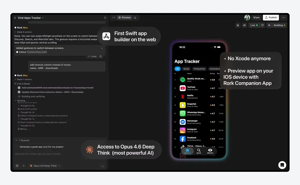 [Rork Max] Best AI for iOS apps. Website that replaces Xcode
