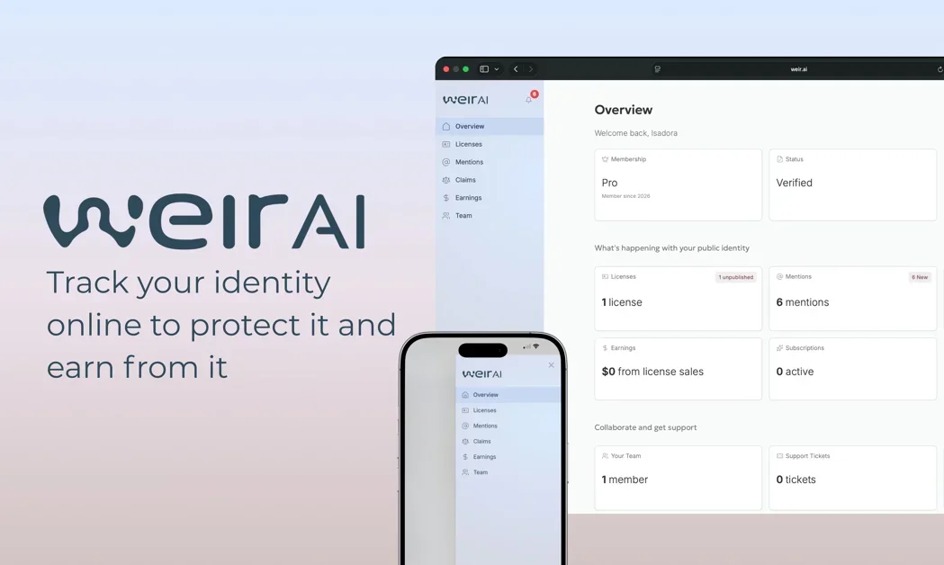 [WEIR AI] Track your identity online to protect it or earn from it