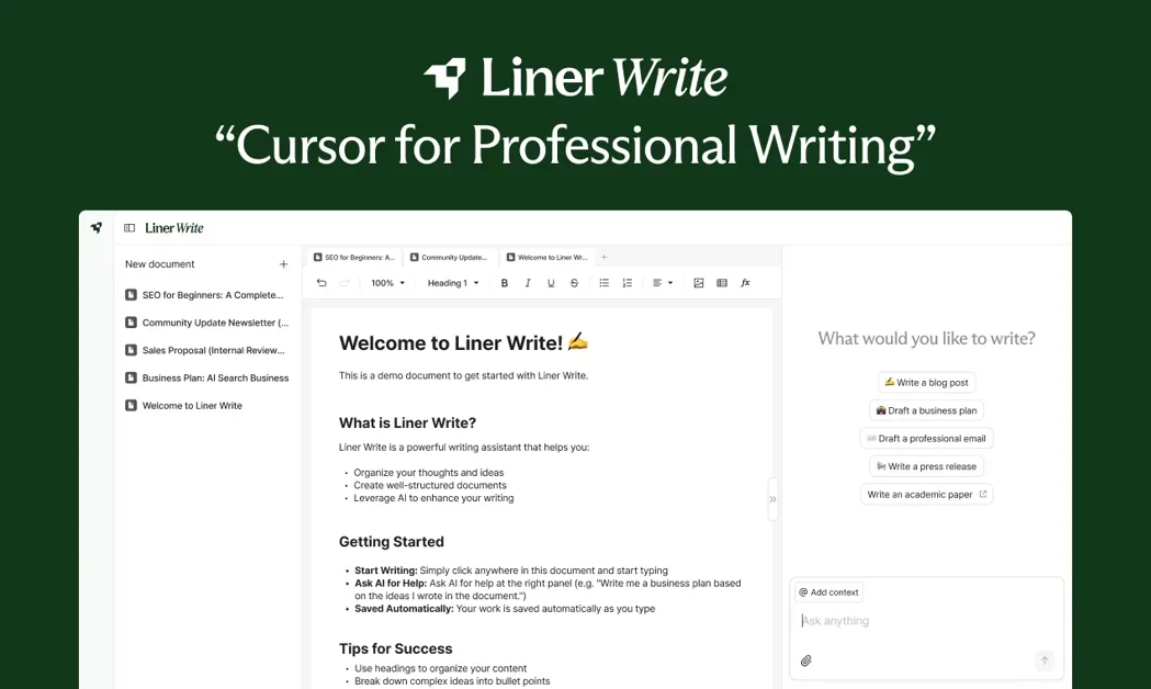 [Liner Write] Cursor for Professional Writing
