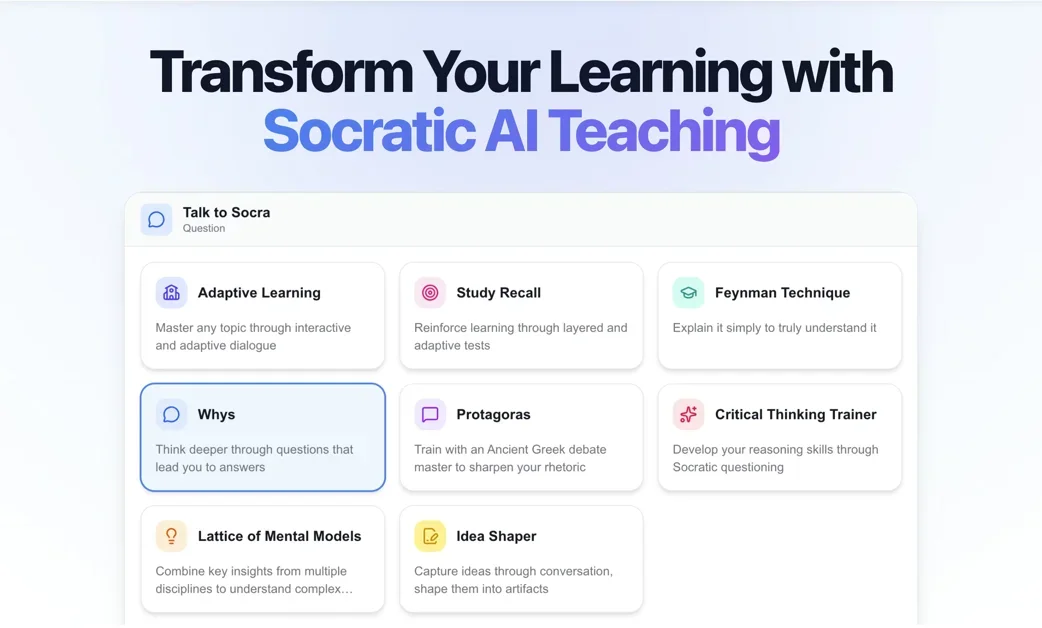 [Socra] From Curiosity to Mastery: Socrates-Powered Learning