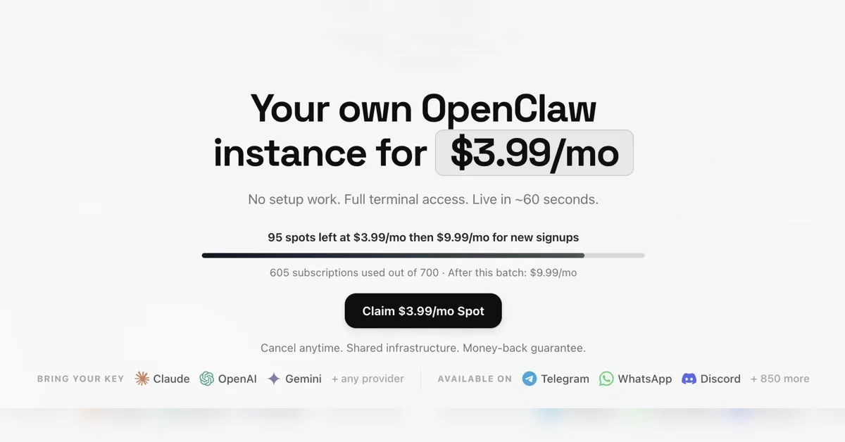 [Agent 37] Your own OpenClaw instance for $3.99/mo
