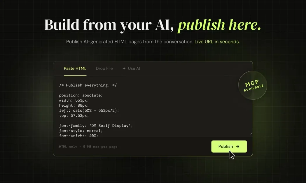 [HTML Pub] Turn AI-generated HTML into a live URL via MCP/API