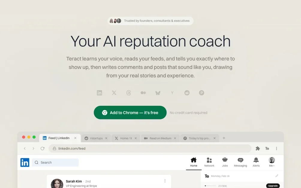 [Teract AI] Your AI reputation coach for LinkedIn, X, Reddit & more