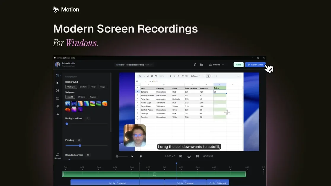 [Motion Software] Modern screen recordings for Windows, made simple.
