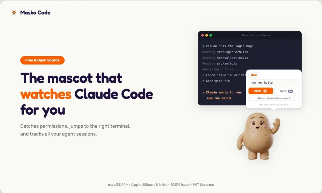 [Masko Code]  A mascot that watches Claude Code for you