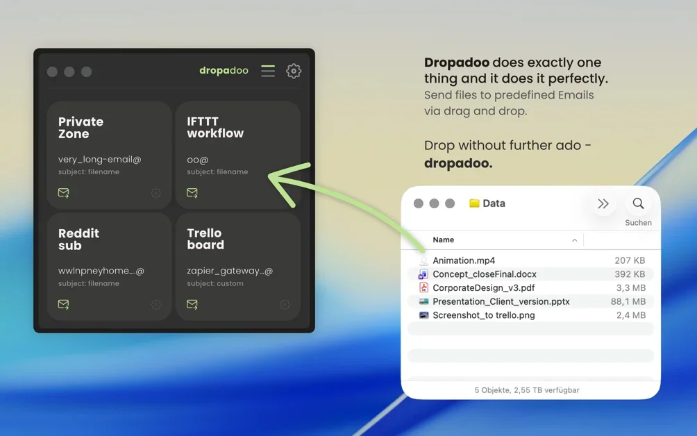 [dropadoo] Send files to predefined Emails via drag and drop