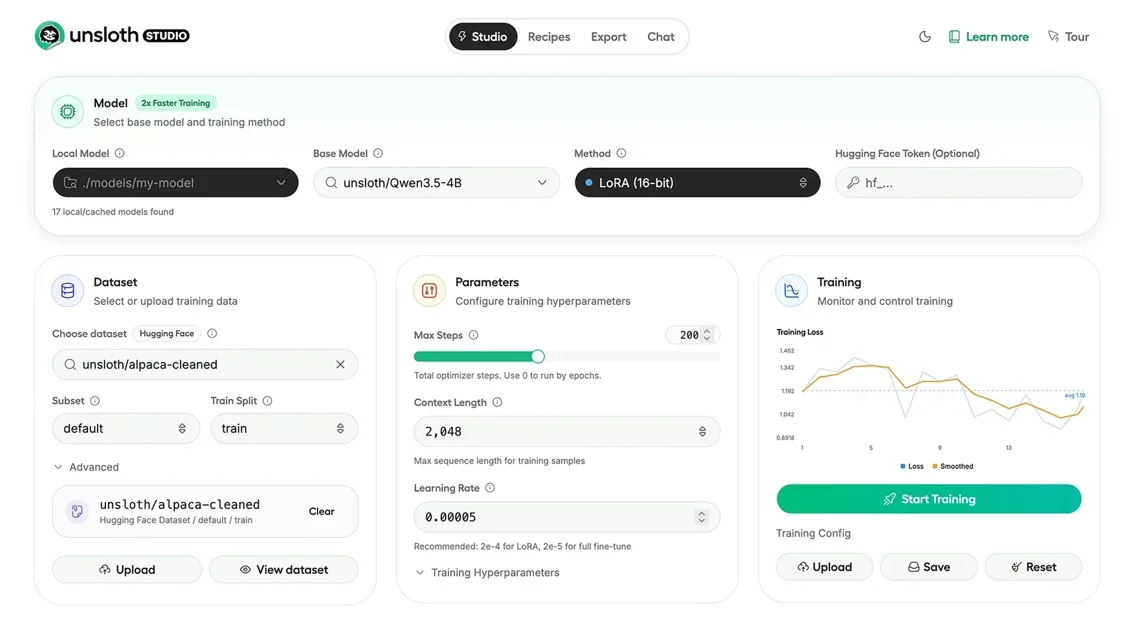 [Unsloth Studio] Visual LLM fine-tuning and inference for everyone