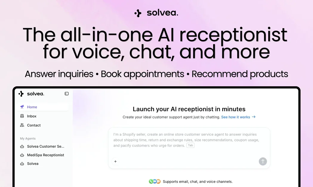 [Solvea ] Create your AI receptionist that answers, books, and sells
