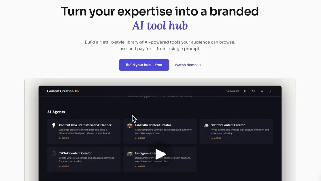 [Agent Hub Builder] Build a Netflix-style library of AI-powered tools to sell