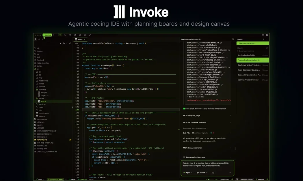 [Invoke] Agentic coding IDE with visual planning boards and canvas
