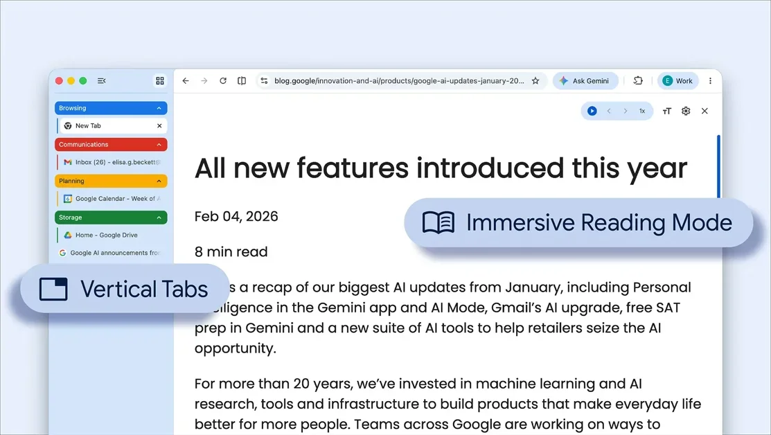 [Google Chrome Vertical Tabs] Chrome now supports vertical tabs and immersive reading mode