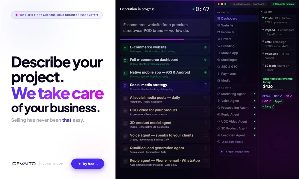 [Devaito] Build, launch, and grow your business on autopilot