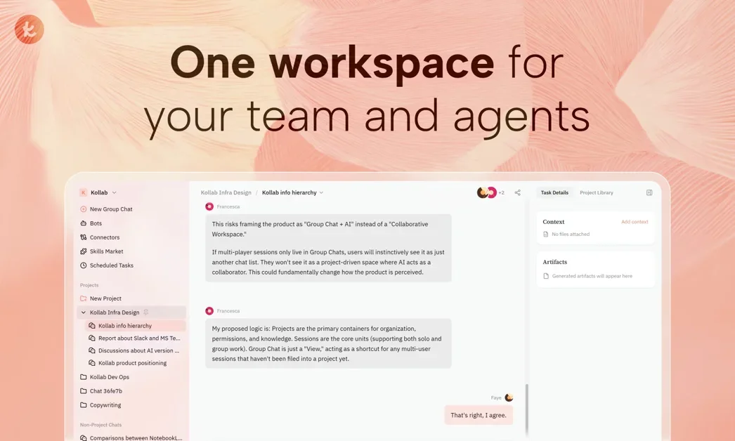 [Kollab] Shared workspace where teams work with agents together