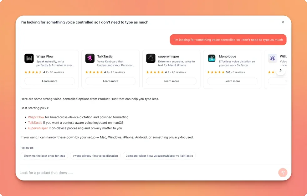 [Ask Product Hunt AI] Find the right product, just ask