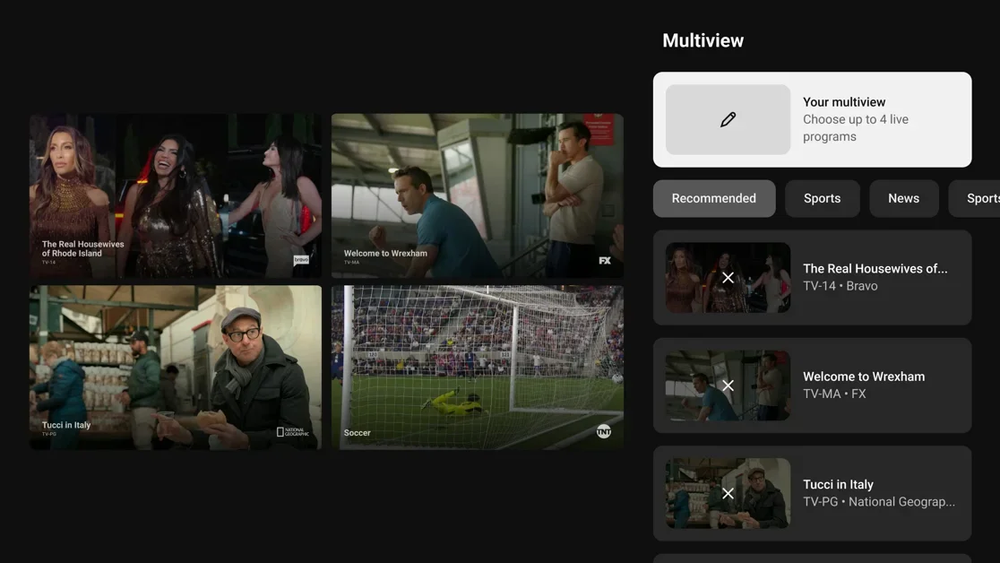 [YouTube TV Custom Multiview] Mix and match up to 4 live streams at once