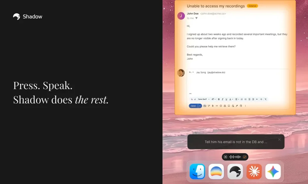 [Shadow] AI computer screen and voice control with custom automation