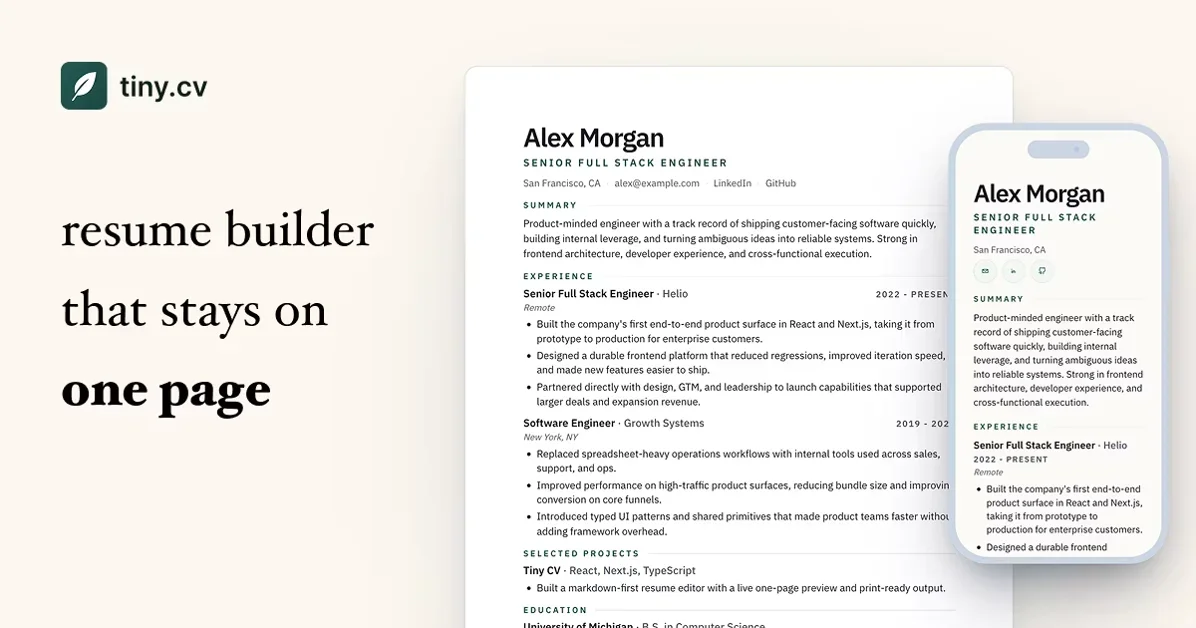 [Tiny CV] Resume builder that fits on one page