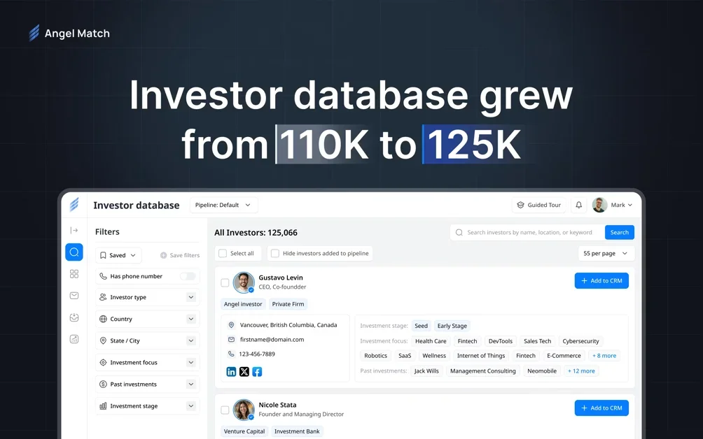 [Angel Match 4.0] A database of 125K+ angels and VCs to raise your seed round