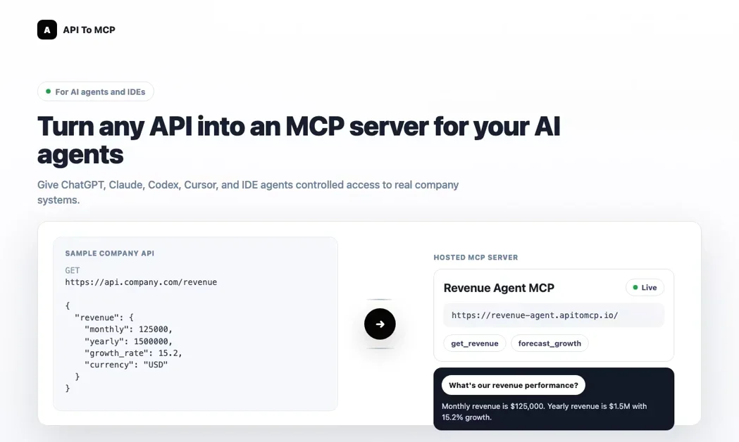[API to MCP] Turn any API into an MCP server for AI agents
