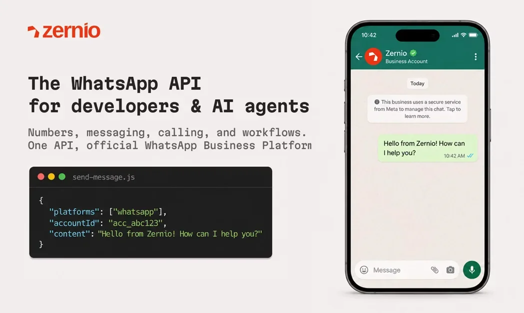 [Zernio WhatsApp API] One API for WhatsApp: messaging, calling, and AI agents