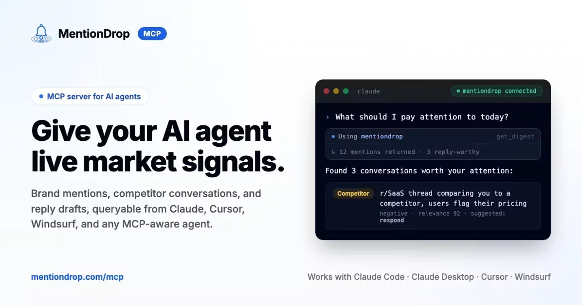 [MentionDrop MCP] Give your AI agent live market signals